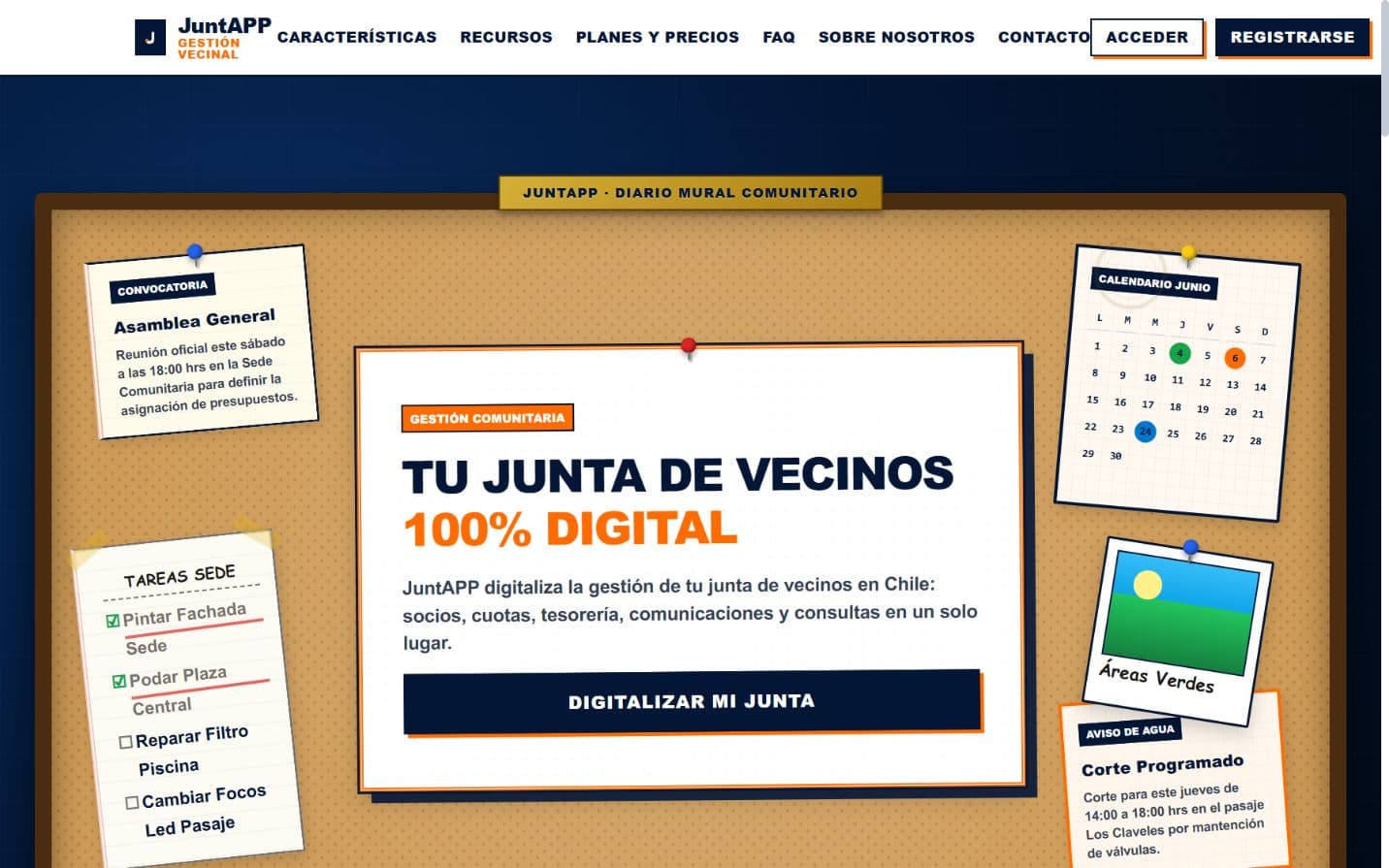 Sitio de JuntAPP, plataforma de gestión para juntas de vecinos